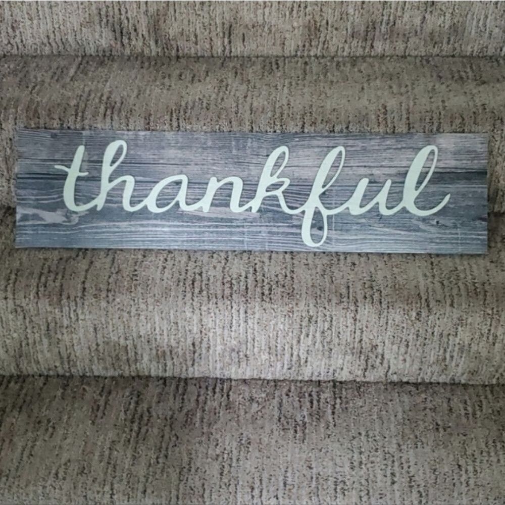 Large THANKFUL gray tan Thanksgiving decor wall hanging faux wood sign - Picture 1 of 4